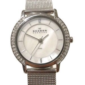 Skagen Denmark Womens Silver Mesh Band Crystal Bezel Quartz Watch 804SSS 28mm